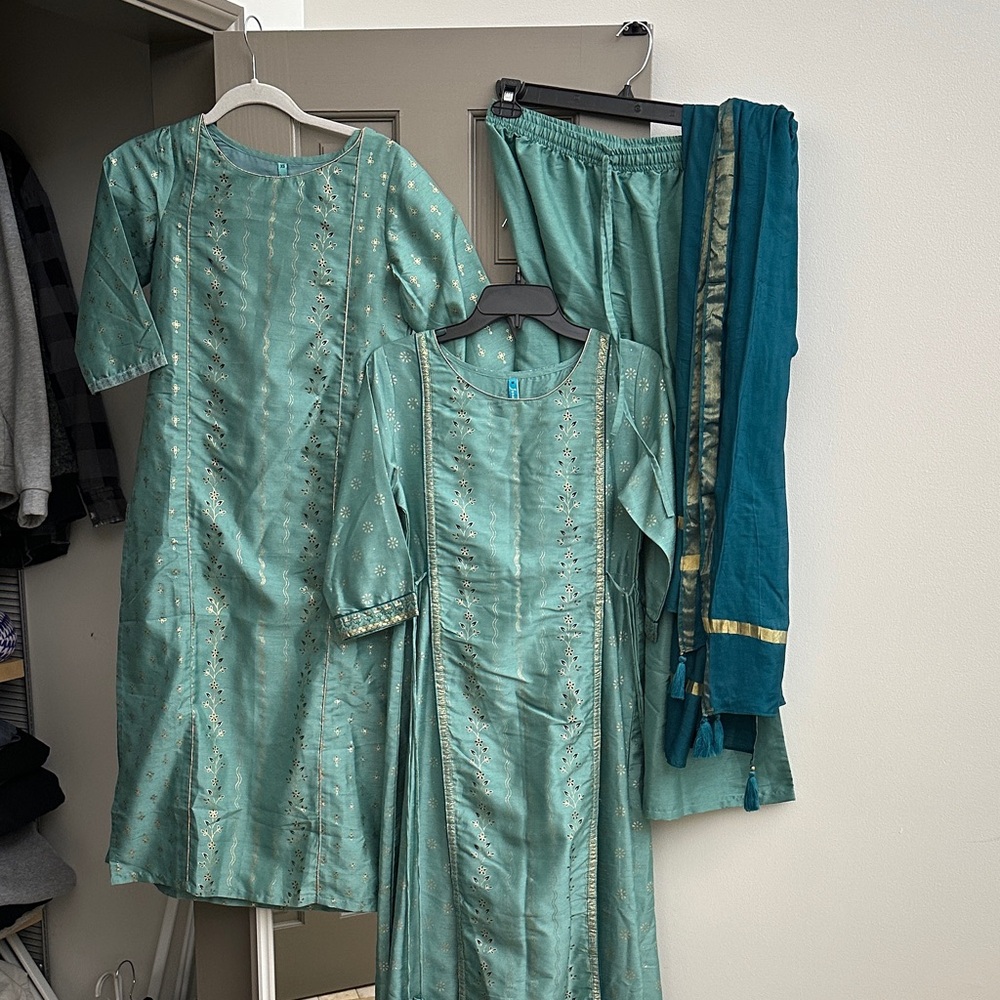 Elegant Teal Embroidered Dress Set